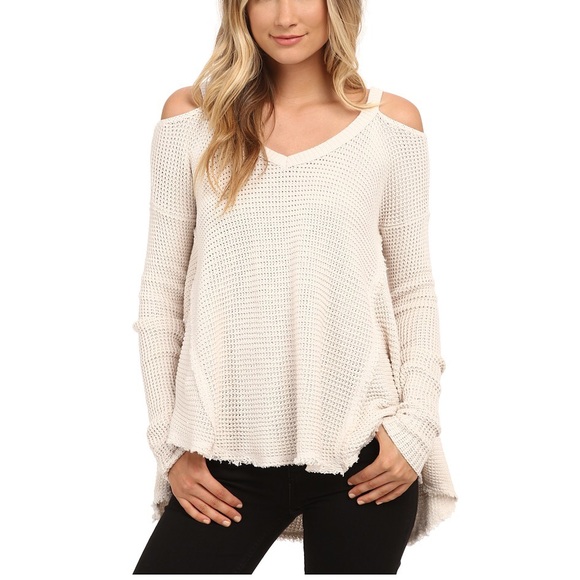 Free People Cream Cold Shoulder Sweater 